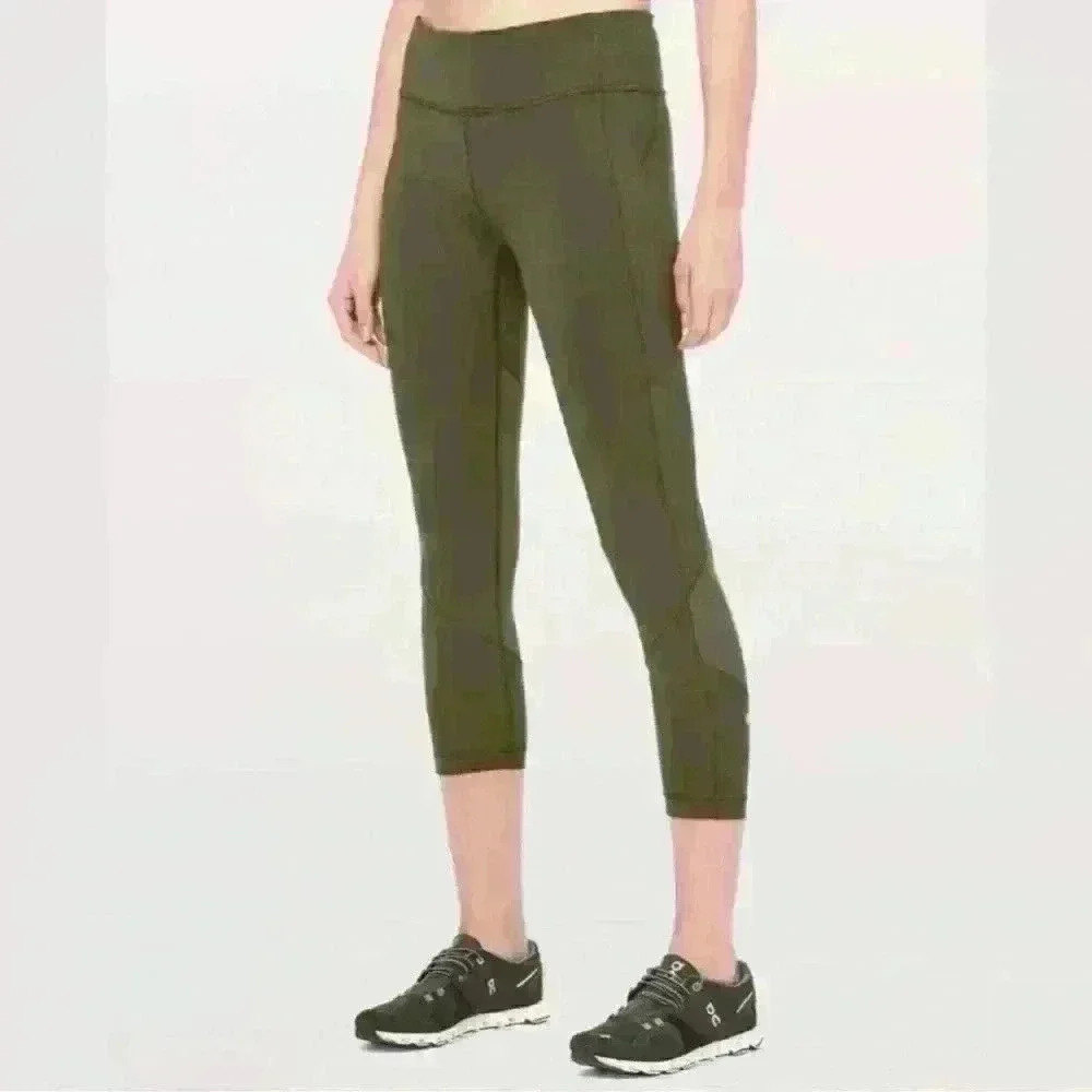Lululemon Pace Rival Crop Full-On Luxtreme 23" Dark Olive Size 4